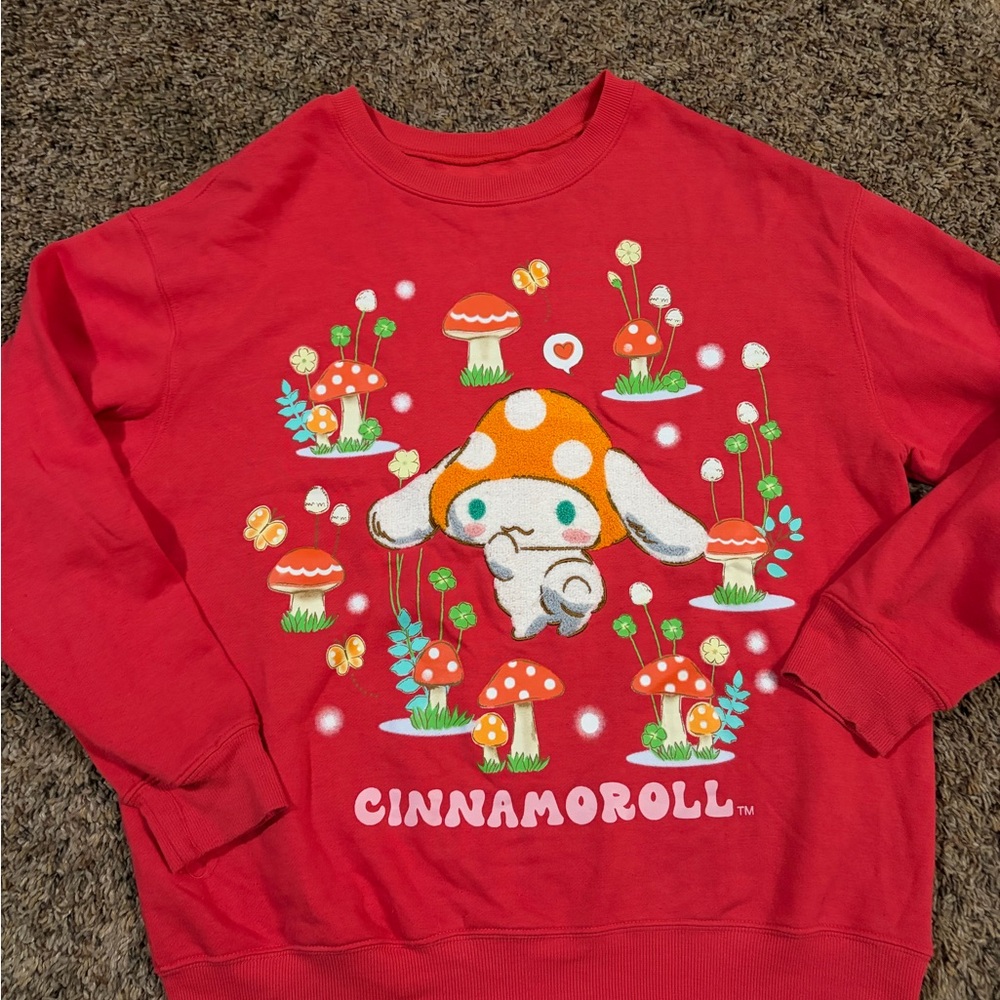 Sanrio Cinnamoroll Red Sweatshirt with Mushroom Graphic